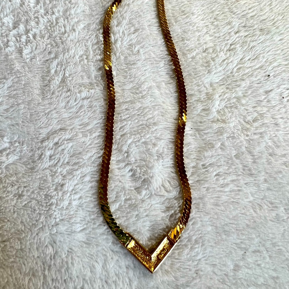 Christian Dior 18K gold plated vintage flat necklace with enamel and crystal - Picture 9 of 16